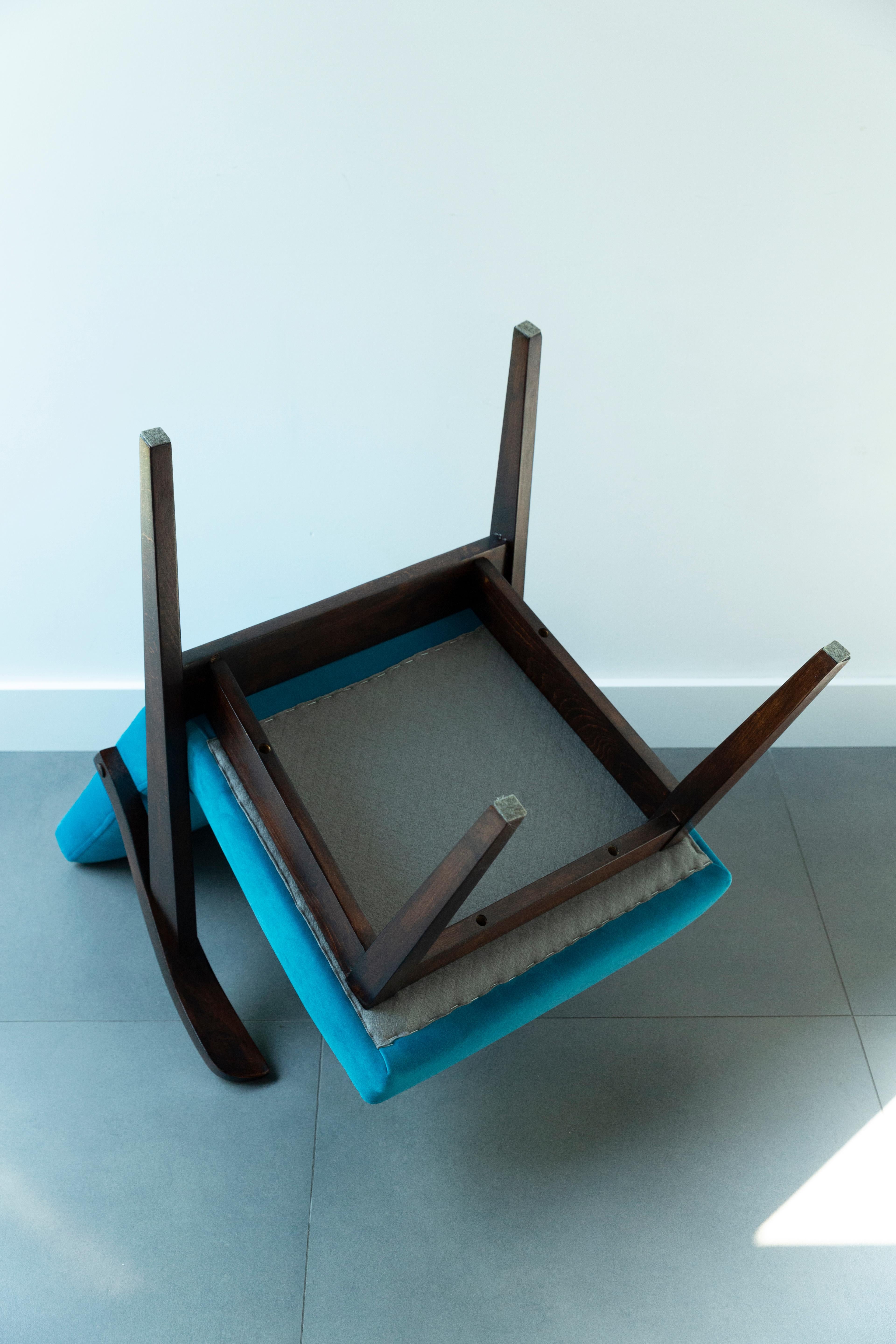 20th Century Vintage Turquoise Blue Armchair by Mieczyslaw Puchala, 1960s For Sale 10