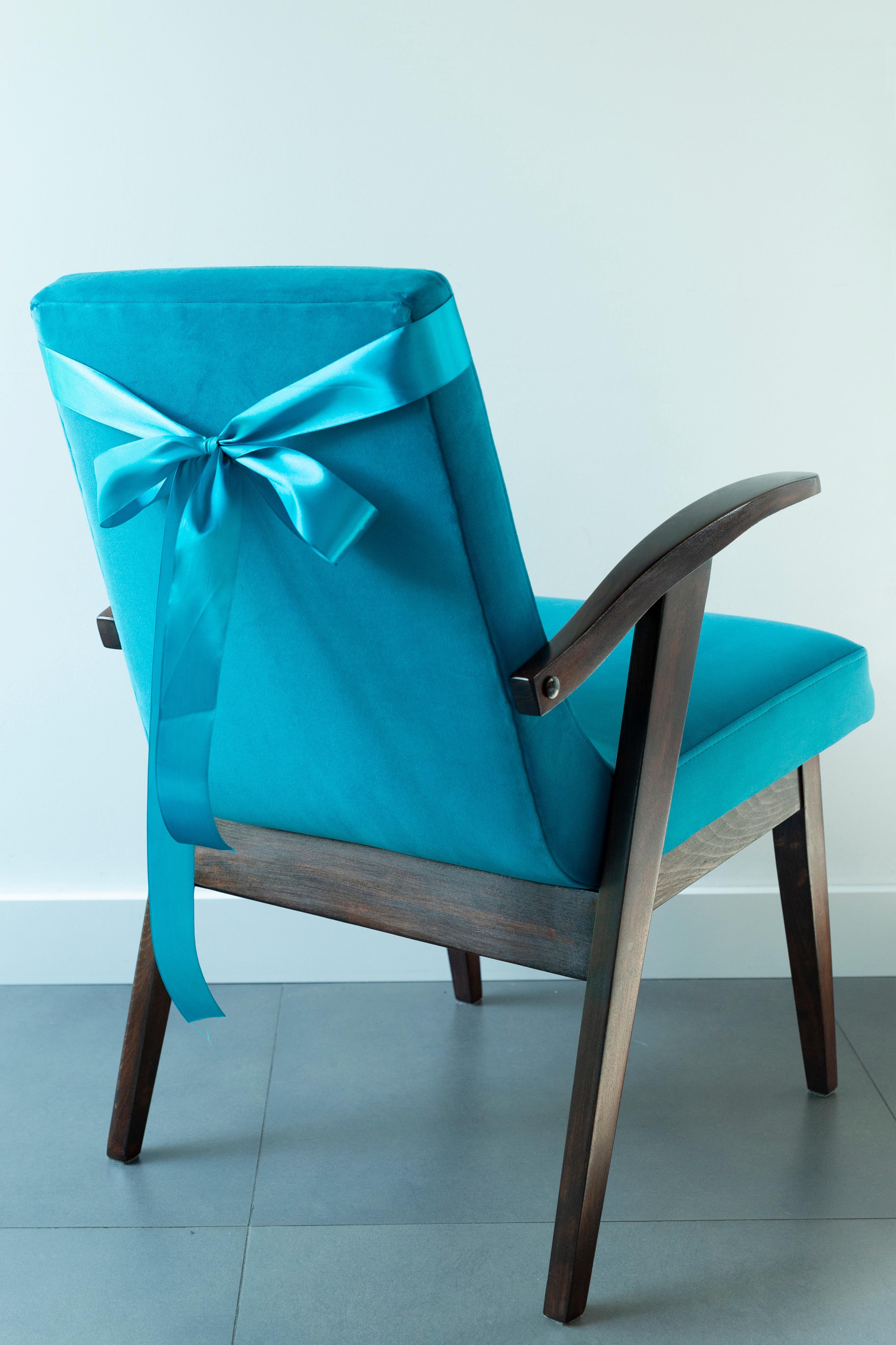20th Century Vintage Turquoise Blue Armchair by Mieczyslaw Puchala, 1960s For Sale 11