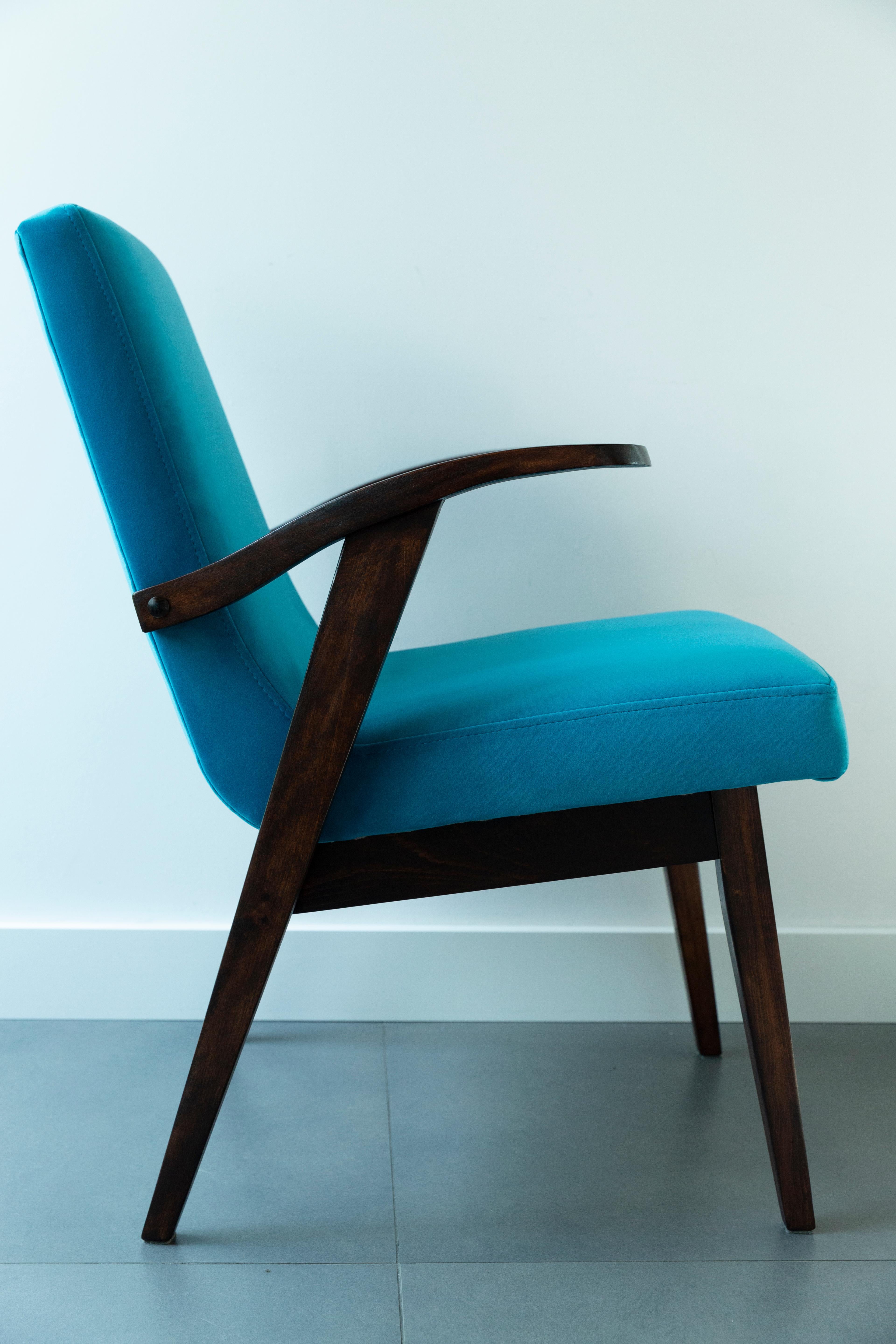 Textile 20th Century Vintage Turquoise Blue Armchair by Mieczyslaw Puchala, 1960s For Sale