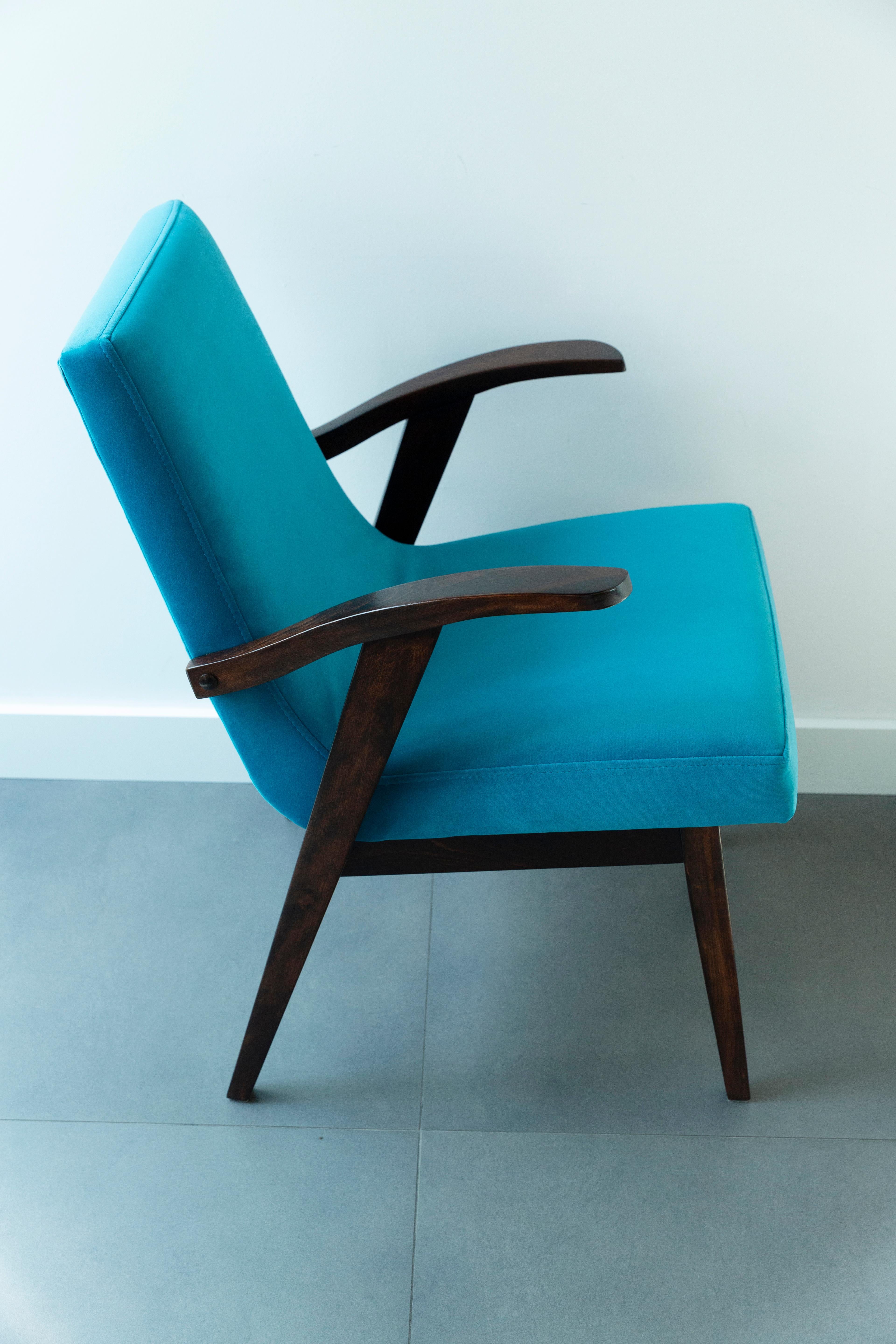 20th Century Vintage Turquoise Blue Armchair by Mieczyslaw Puchala, 1960s For Sale 1