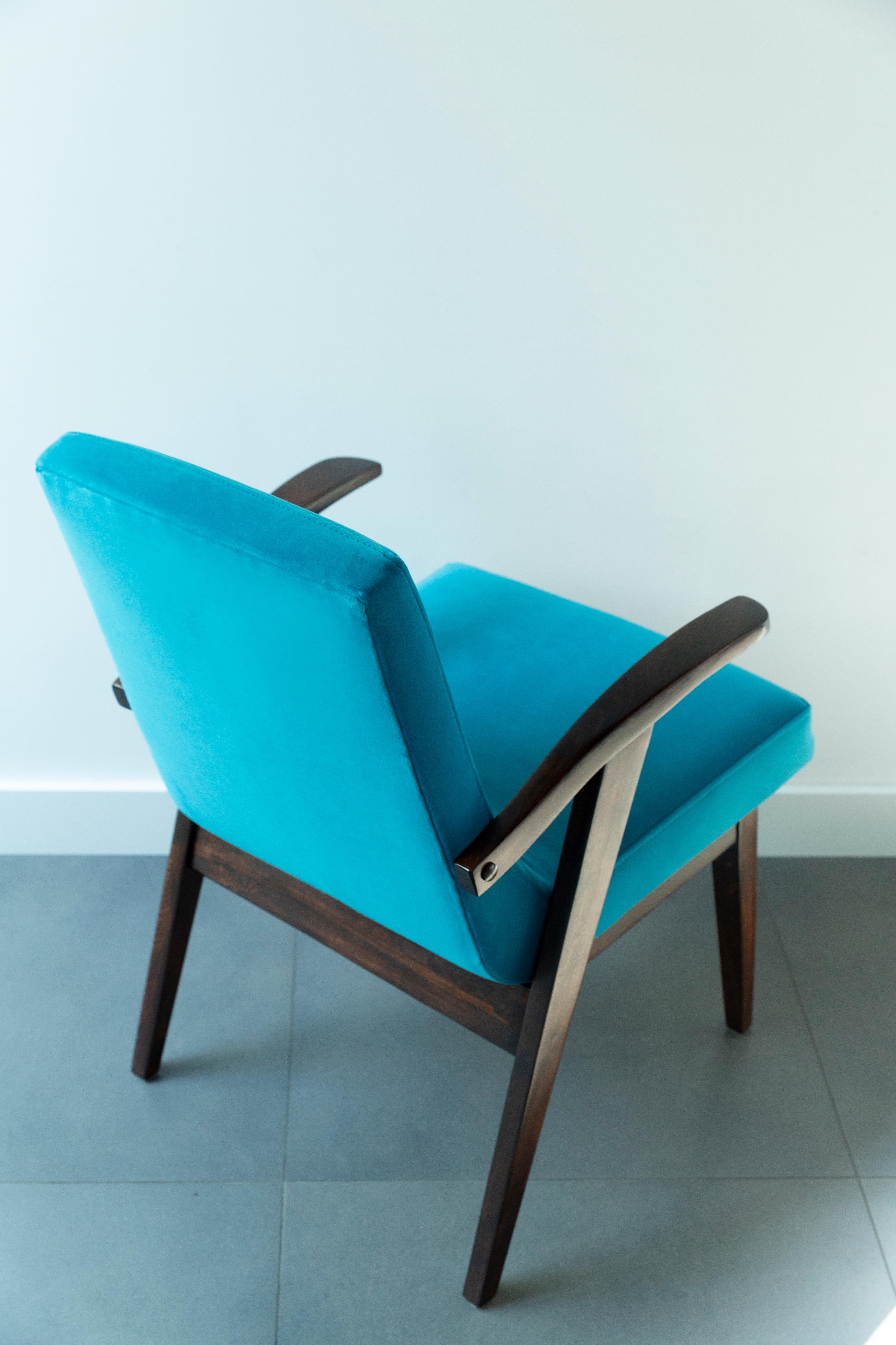 20th Century Vintage Turquoise Blue Armchair by Mieczyslaw Puchala, 1960s For Sale 2