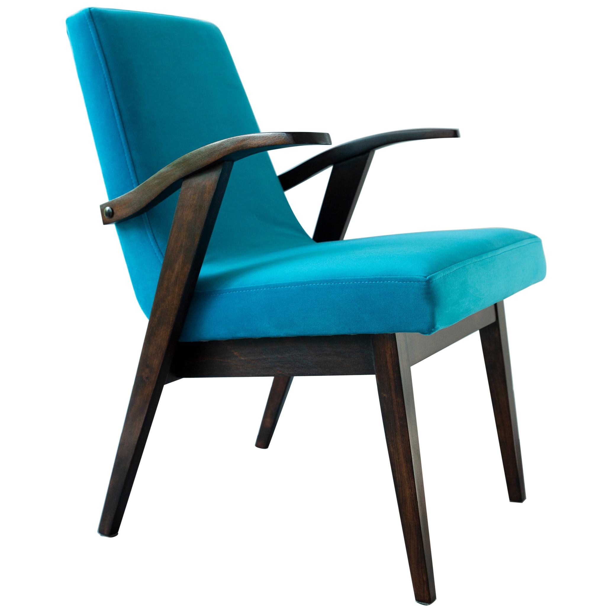 20th Century Vintage Turquoise Blue Armchair by Mieczyslaw Puchala, 1960s For Sale