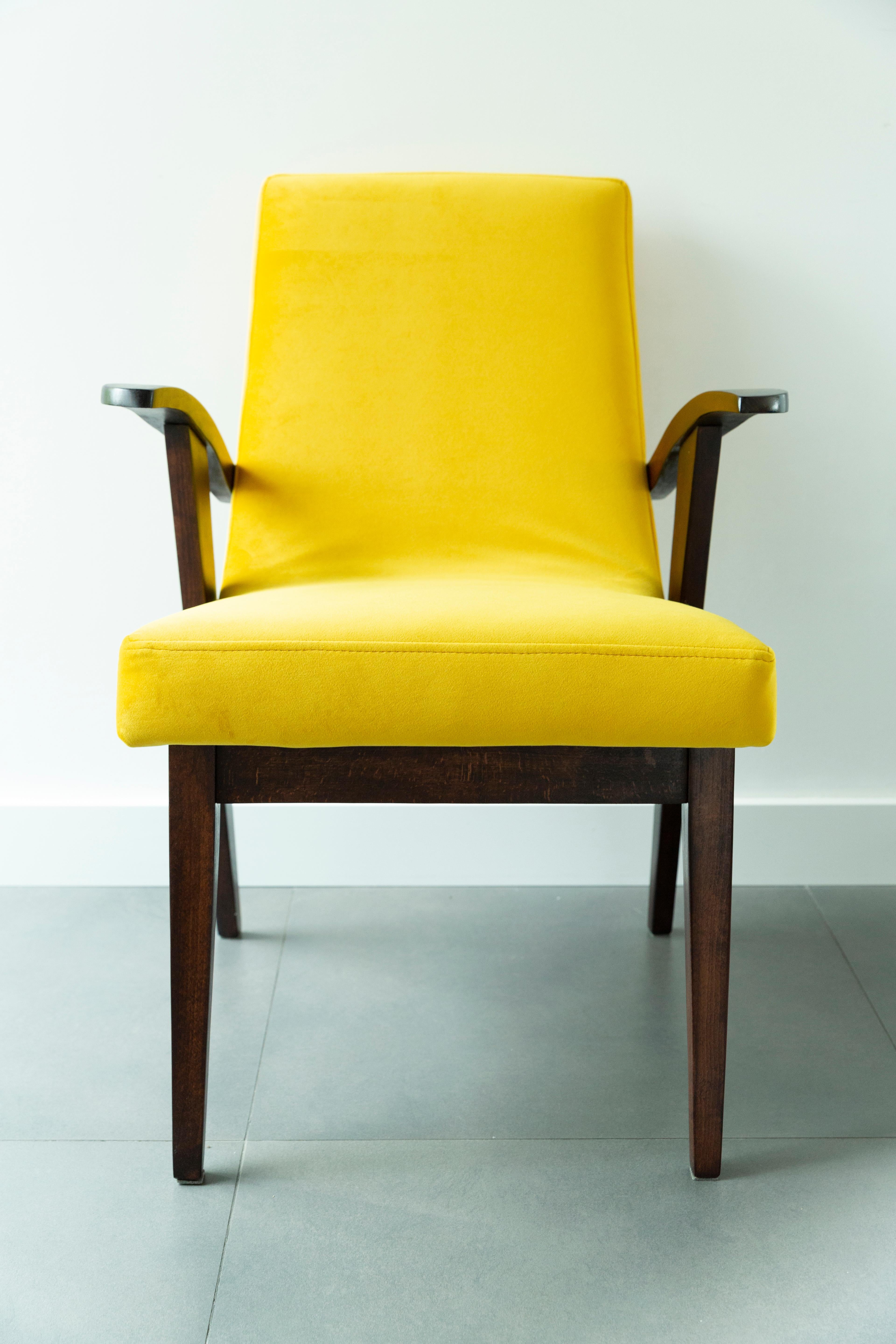 Textile 20th Century Vintage Yellow Armchair by Mieczyslaw Puchala, 1960s For Sale