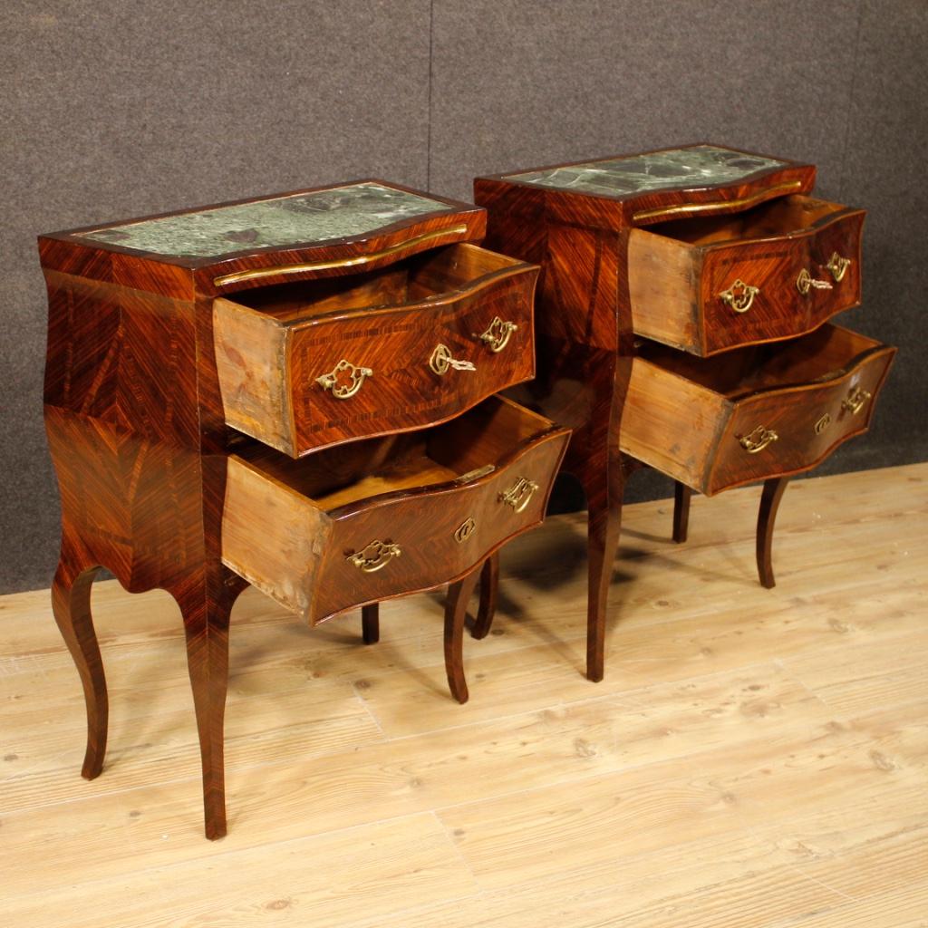 20th Century Violet Wood Inlaid Pair of Italian Bedside Tables, 1920 4