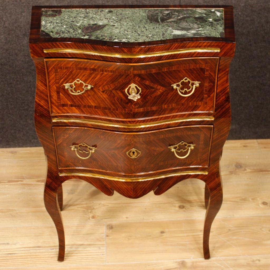 Inlay 20th Century Violet Wood Inlaid Pair of Italian Bedside Tables, 1920