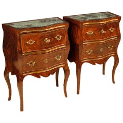20th Century Violet Wood Inlaid Pair of Italian Bedside Tables, 1920