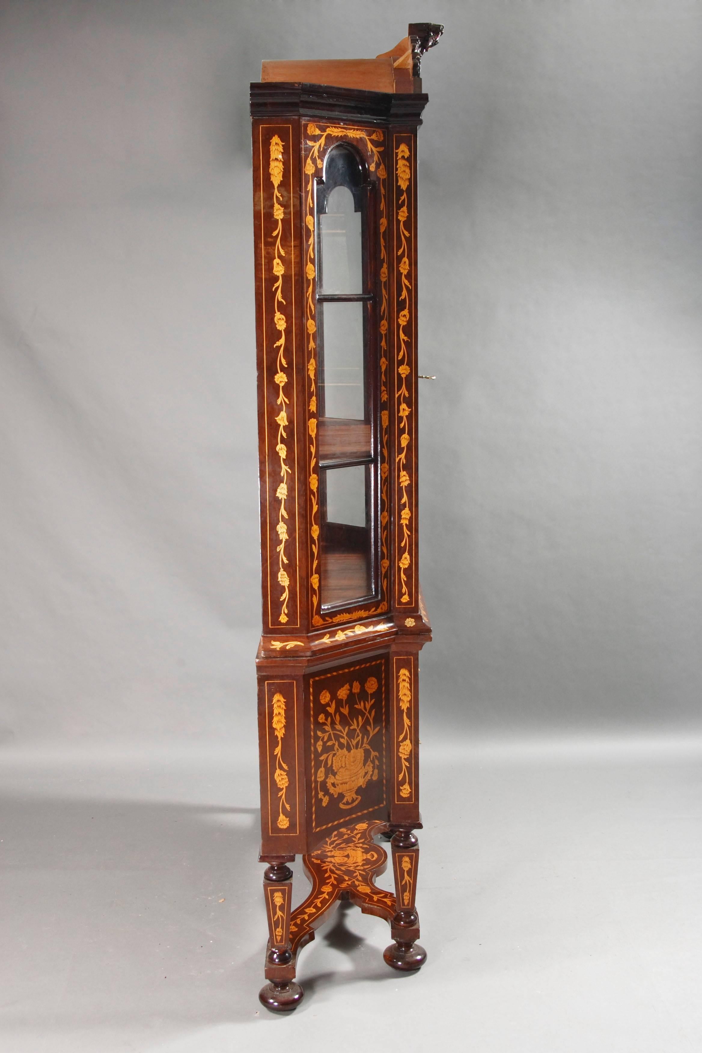 20th Century, Vitrine with Fine Inlay in the Dutch Baroque Style Mahogany Veneer For Sale 2