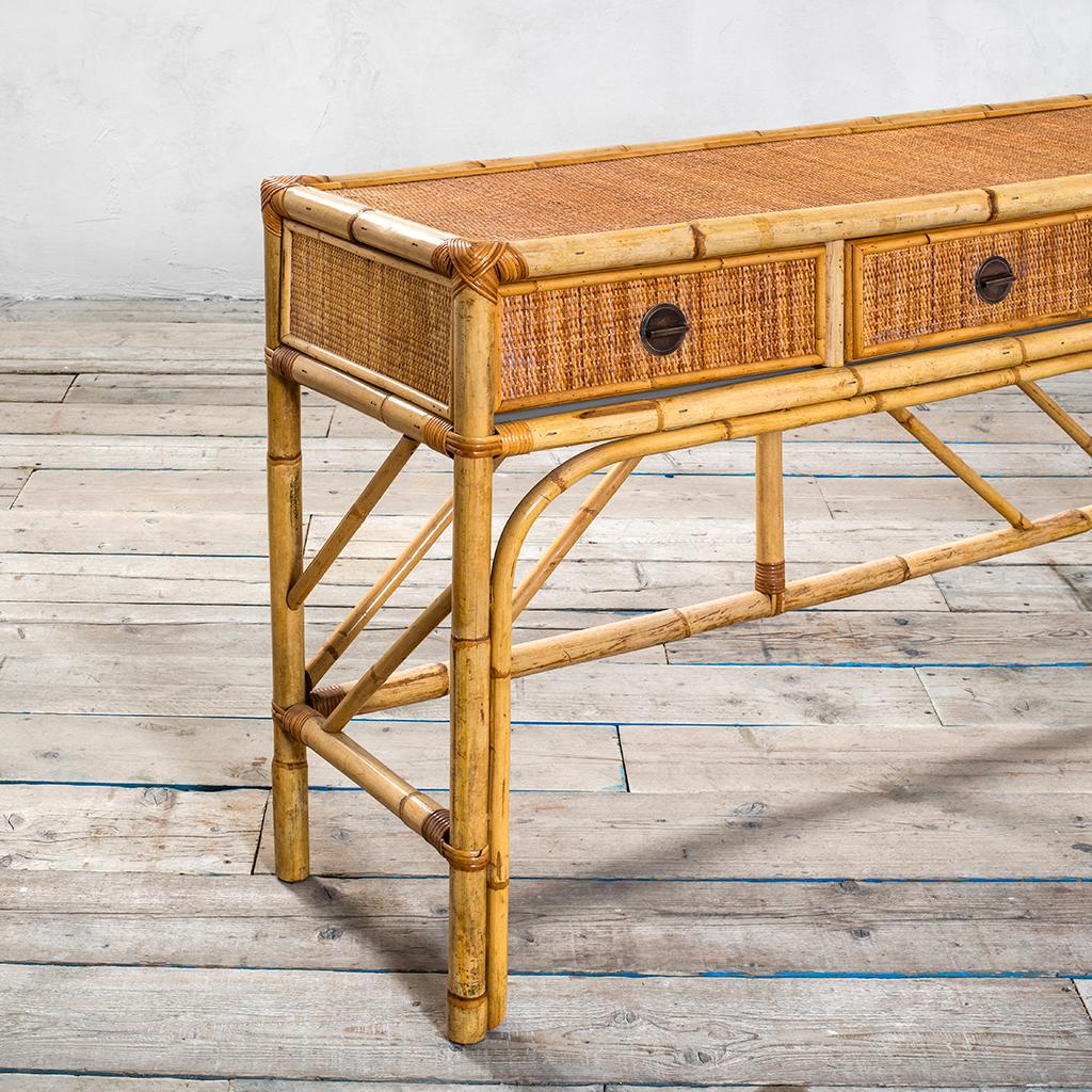 bamboo console table with drawers