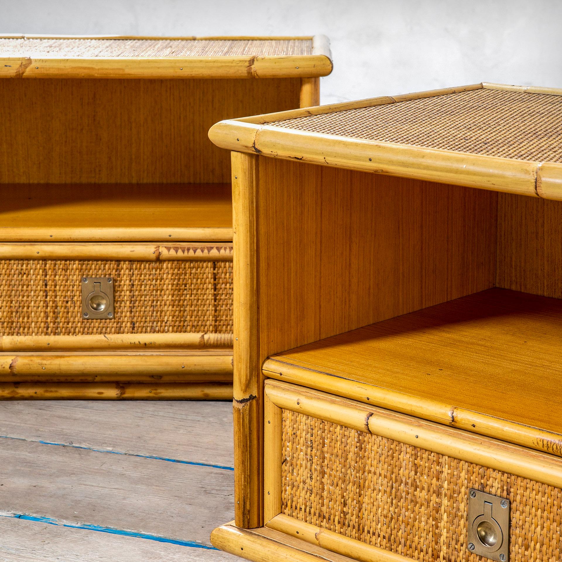 Mid-Century Modern 20th Century Vivai del Sud Pair of Night Tables in Bamboo and Wicker '60s For Sale
