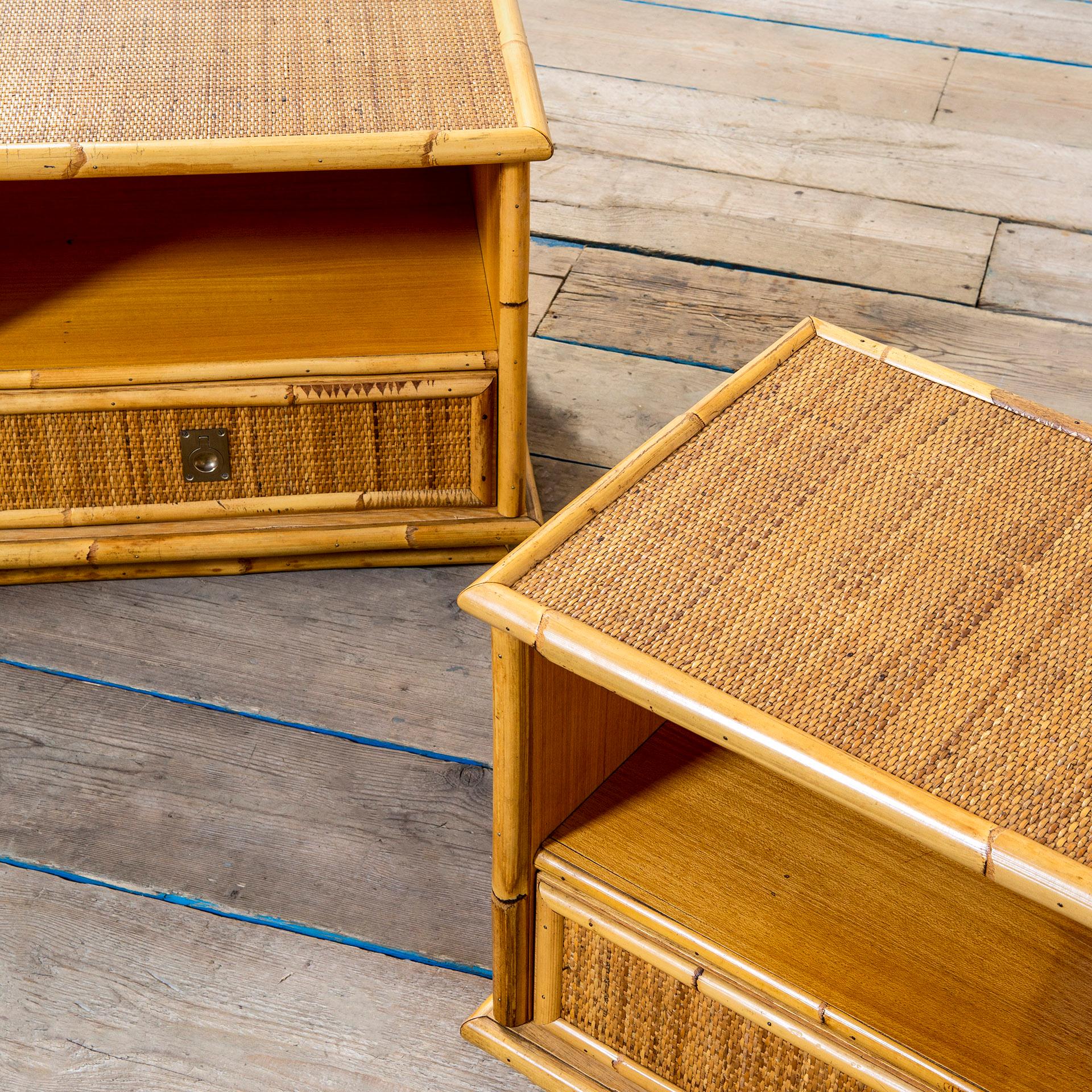 Italian 20th Century Vivai del Sud Pair of Night Tables in Bamboo and Wicker '60s For Sale