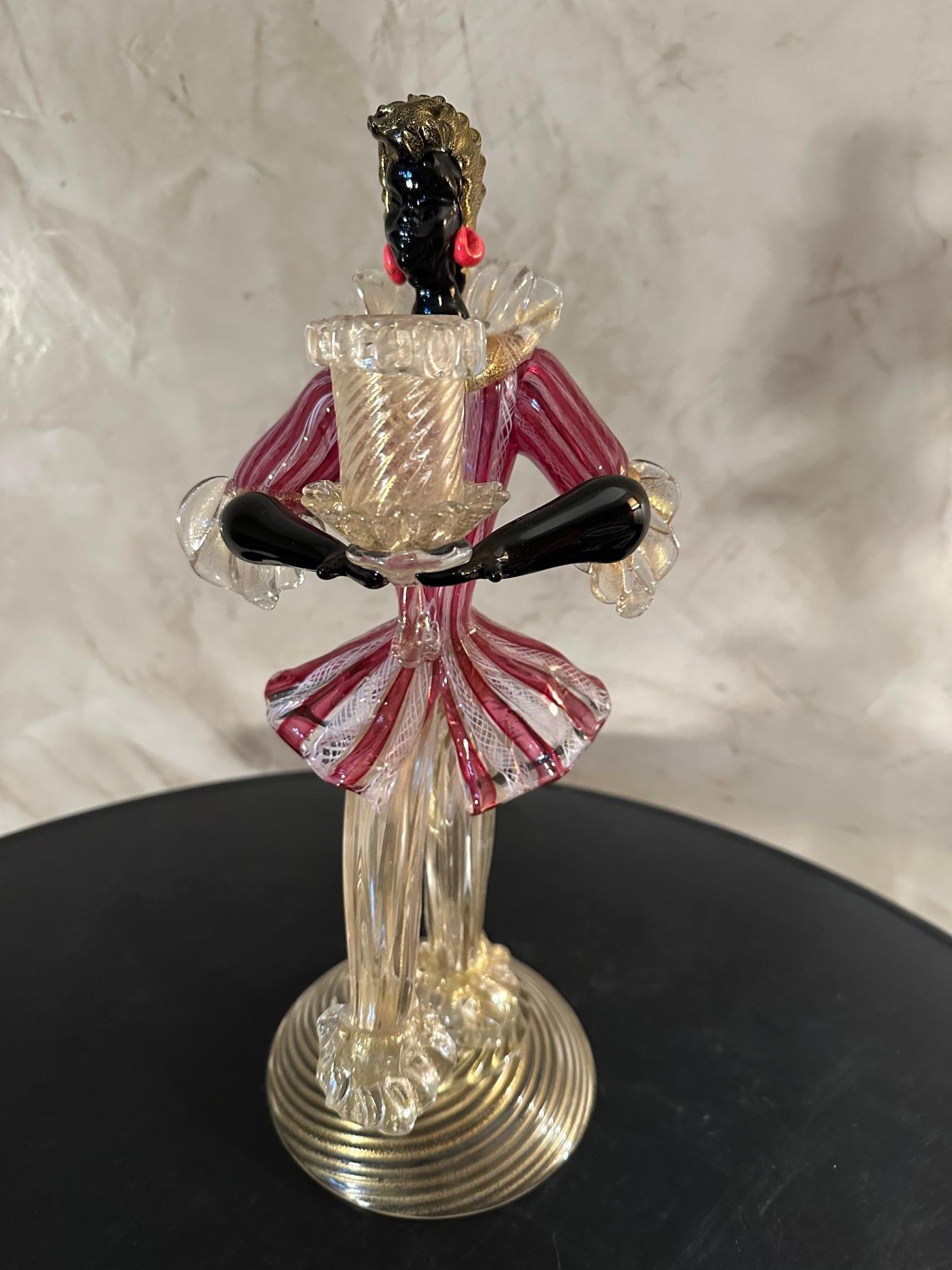 French 20th century Vivarini Murano Glass Candle Holder, 1950s For Sale
