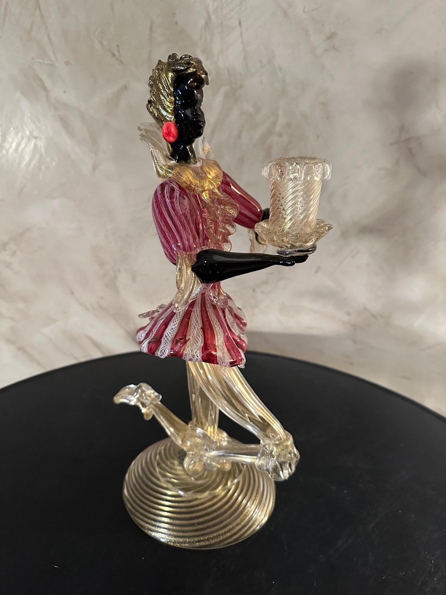 20th century Vivarini Murano Glass Candle Holder, 1950s In Good Condition For Sale In LEGNY, FR