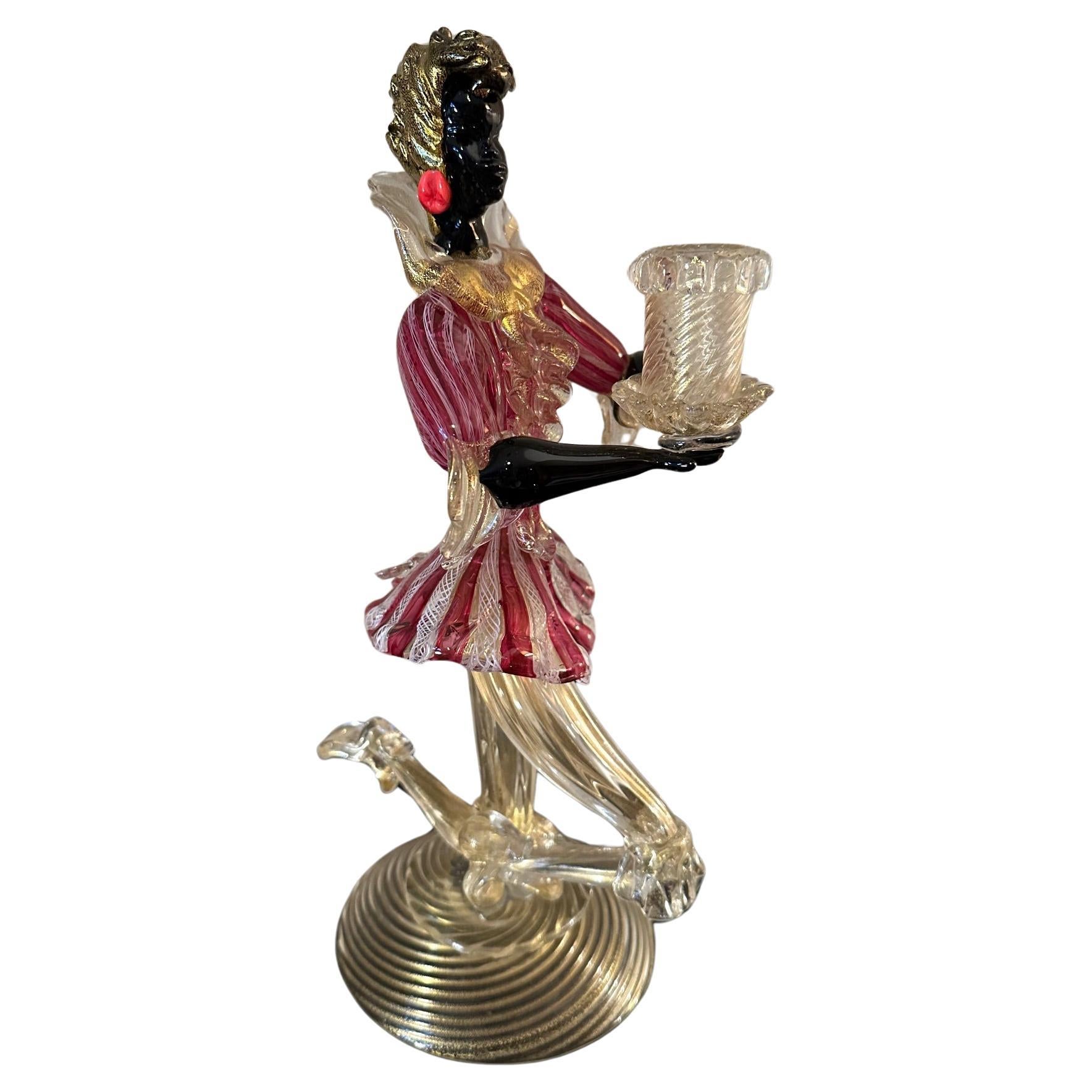 20th century Vivarini Murano Glass Candle Holder, 1950s For Sale