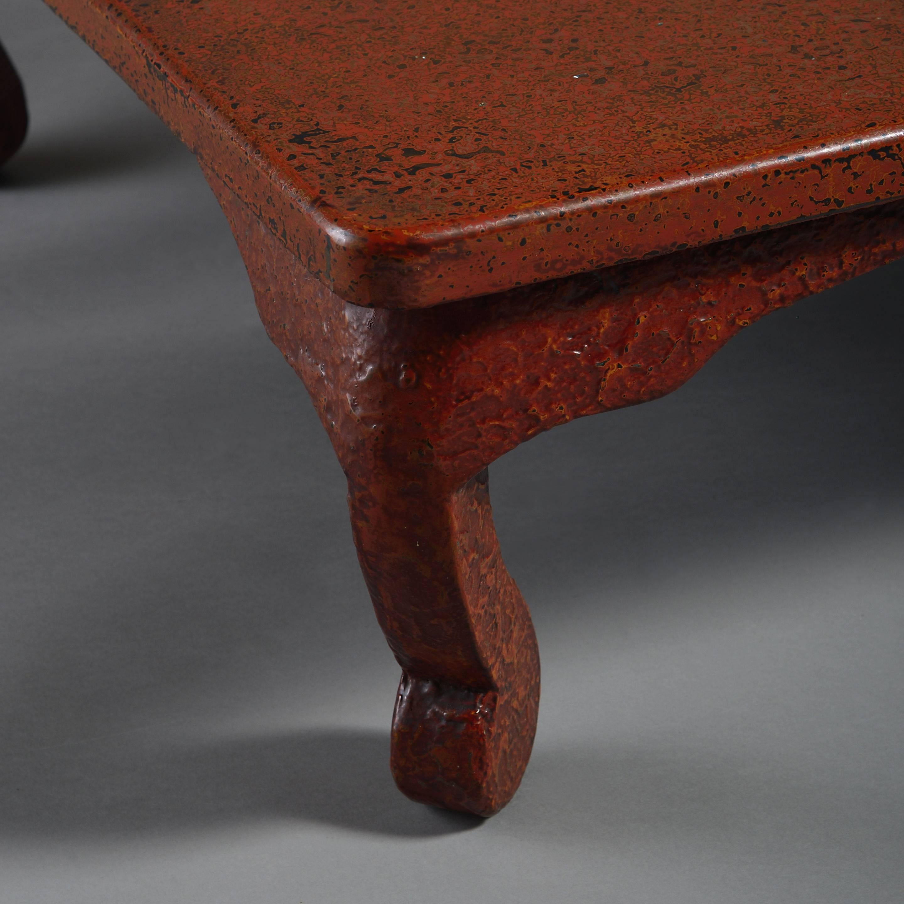 Japanese 20th Century Wakasa-Nuri Red Lacquer Low Coffee Table