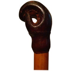20th Century Walking Stick, Cane with Leather Boxing Glove Shape Handle