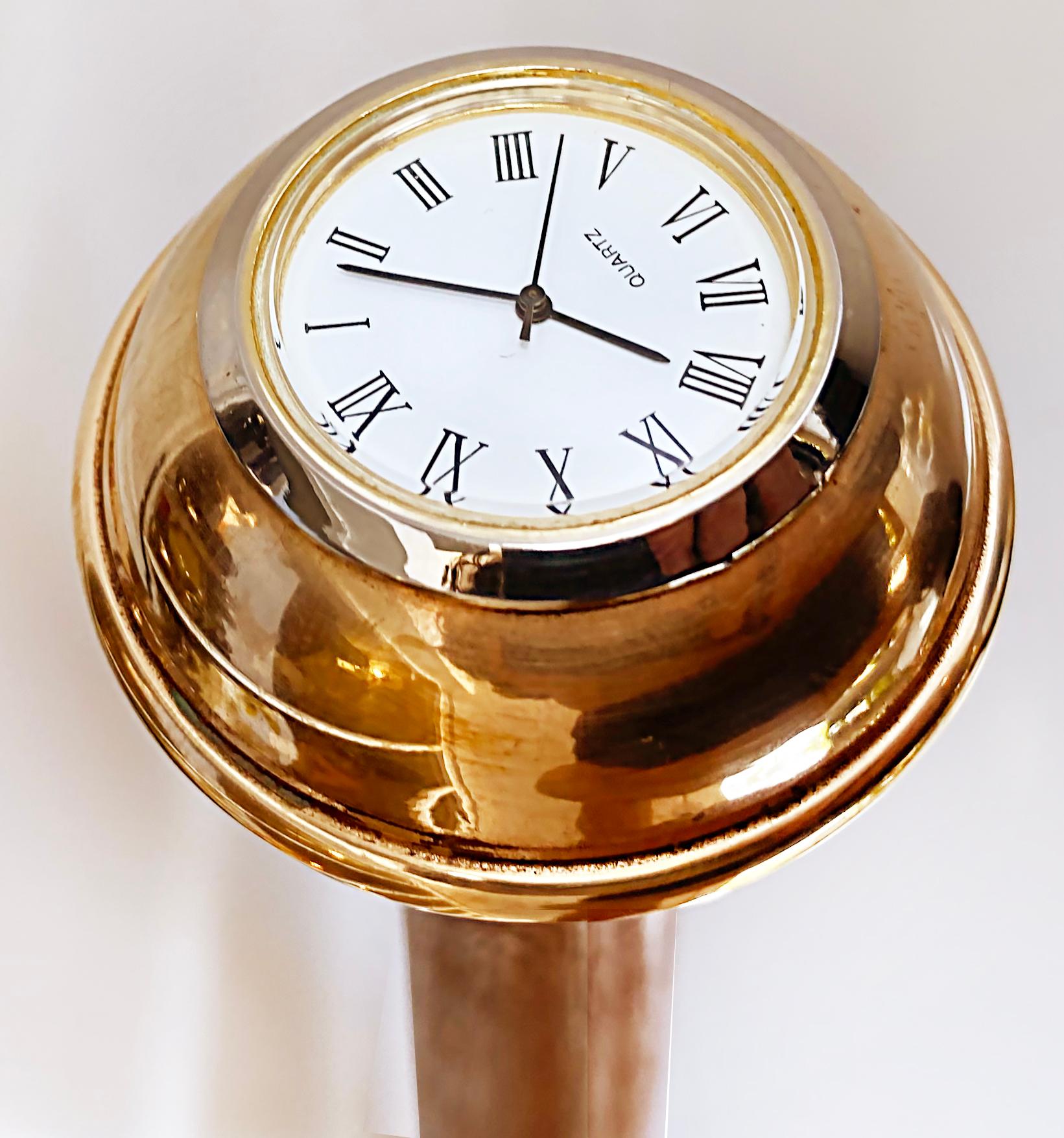Brass 20th Century Walking Stick with Clock Handle and Wood Cane For Sale