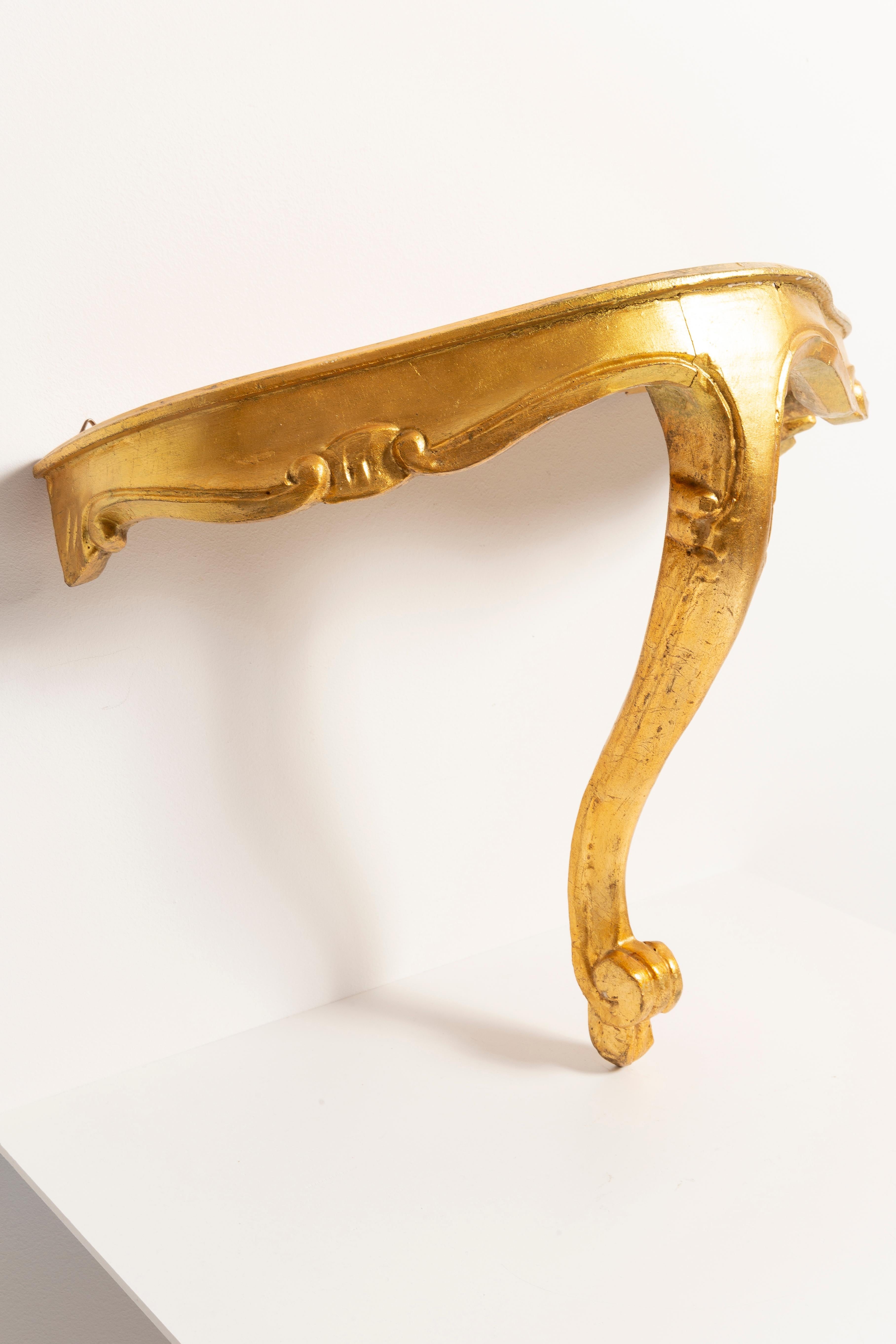 Hand-Painted 20th Century Wall Console Table Shelf Gold Curvy Decorative Leg, Europe, 1960s For Sale
