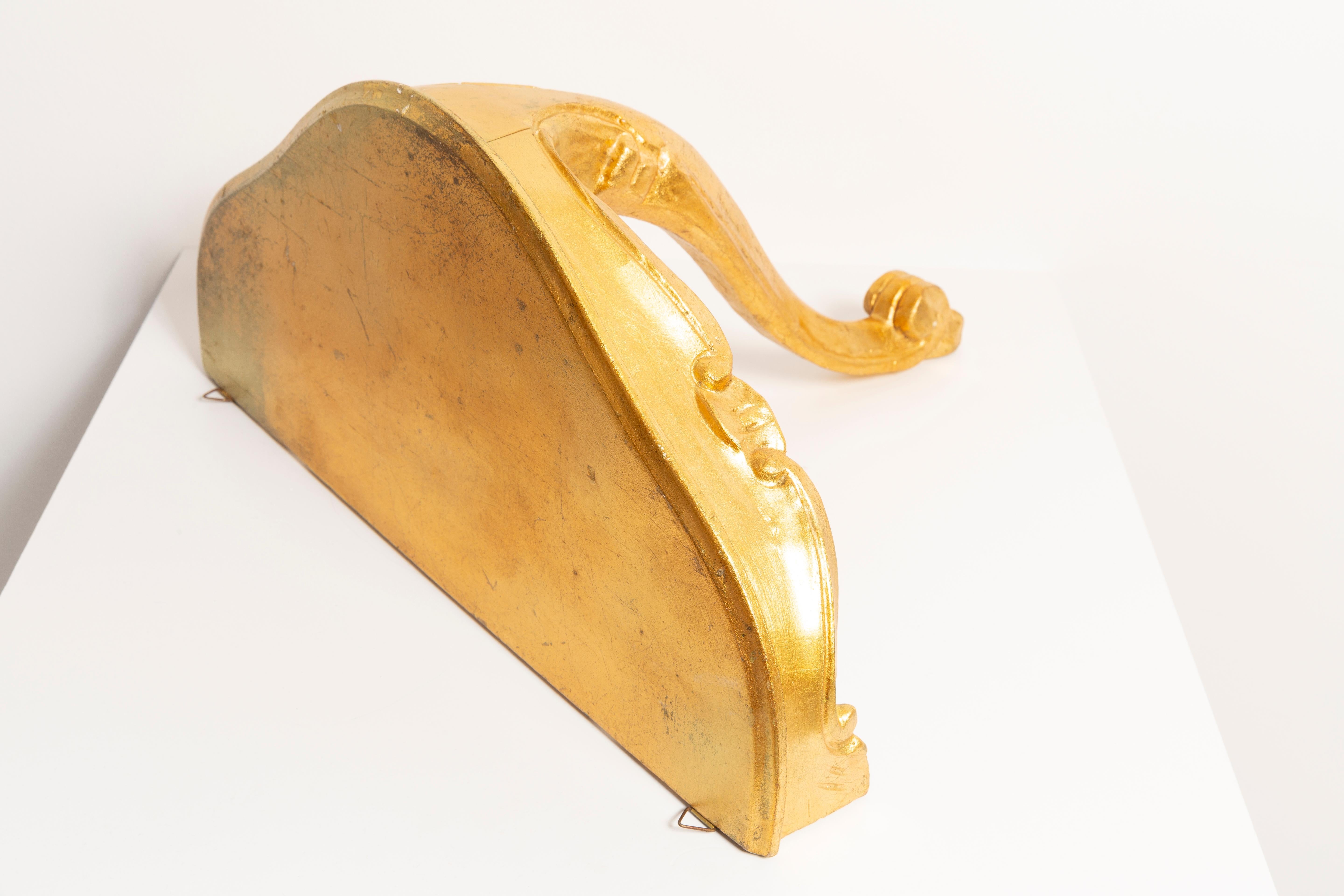 Giltwood 20th Century Wall Console Table Shelf Gold Curvy Decorative Leg, Europe, 1960s For Sale
