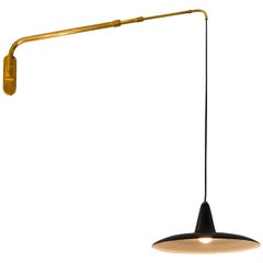 20th Century Wall Extendable Wall Lamp with Brass Arm and Aluminum Diffuser