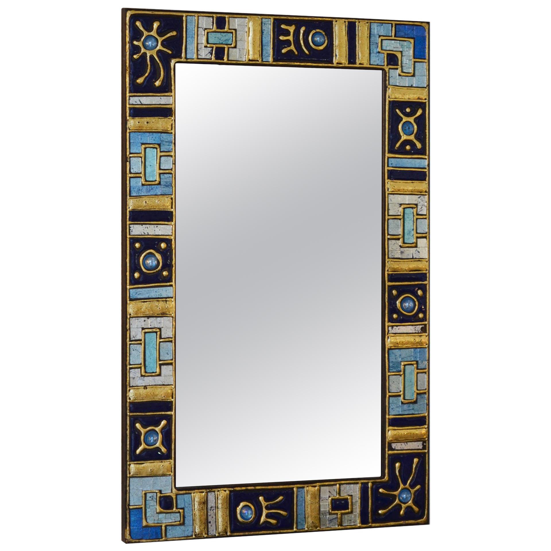 20th Century Wall Mirror Decorated with Glass Paste and Enameled Glass