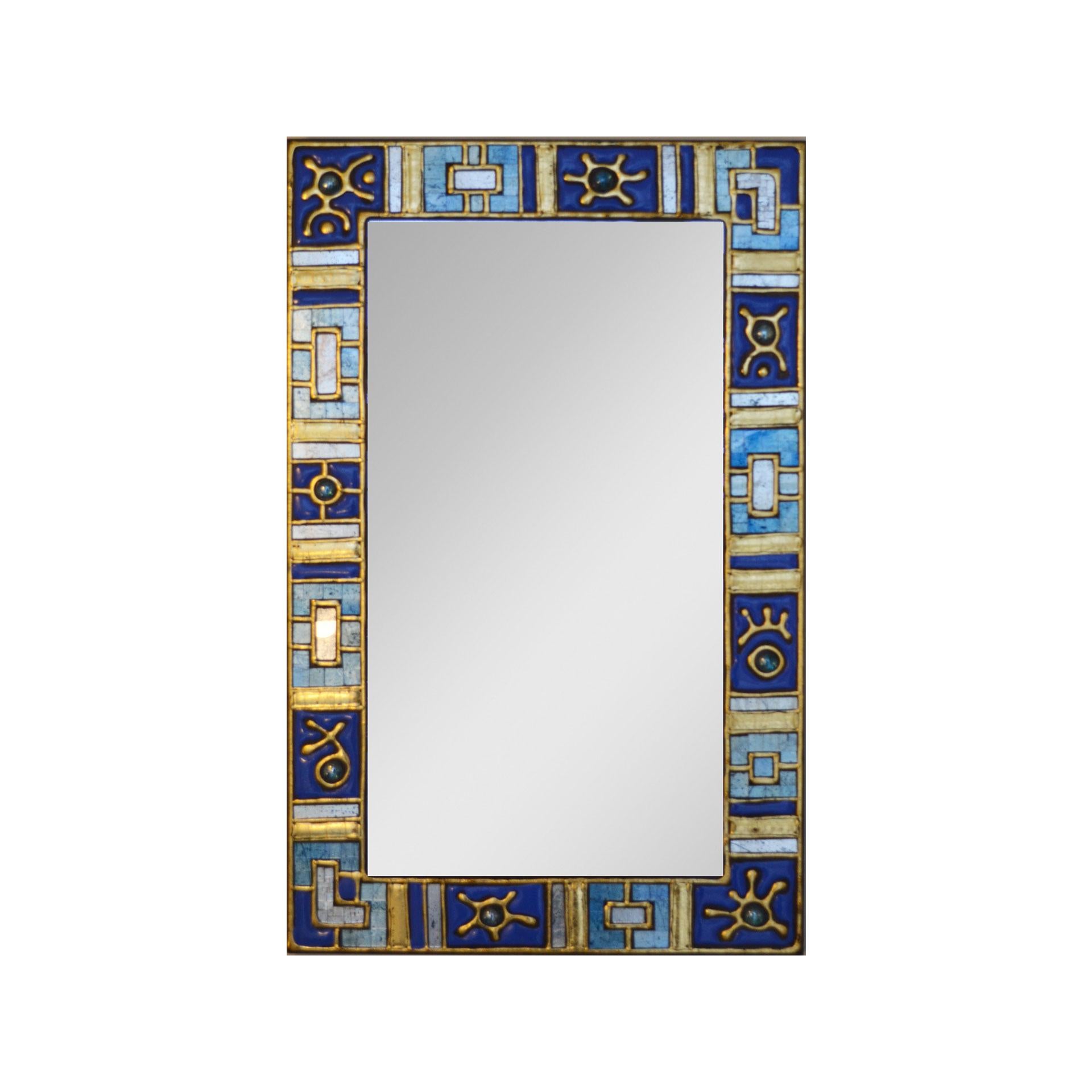 Mid-Century Modern 20th Century Wall Mirror Decorated with Glass Paste and Enameled Glass