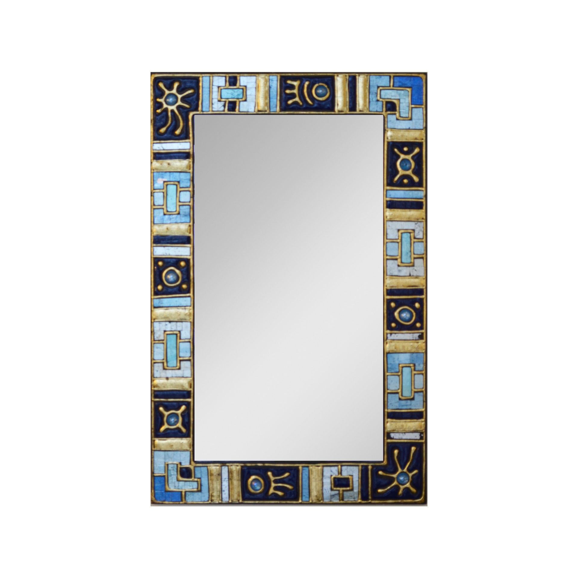 Mid-Century Modern 20th Century Wall Mirror Decorated with Glass Paste and Enameled Glass