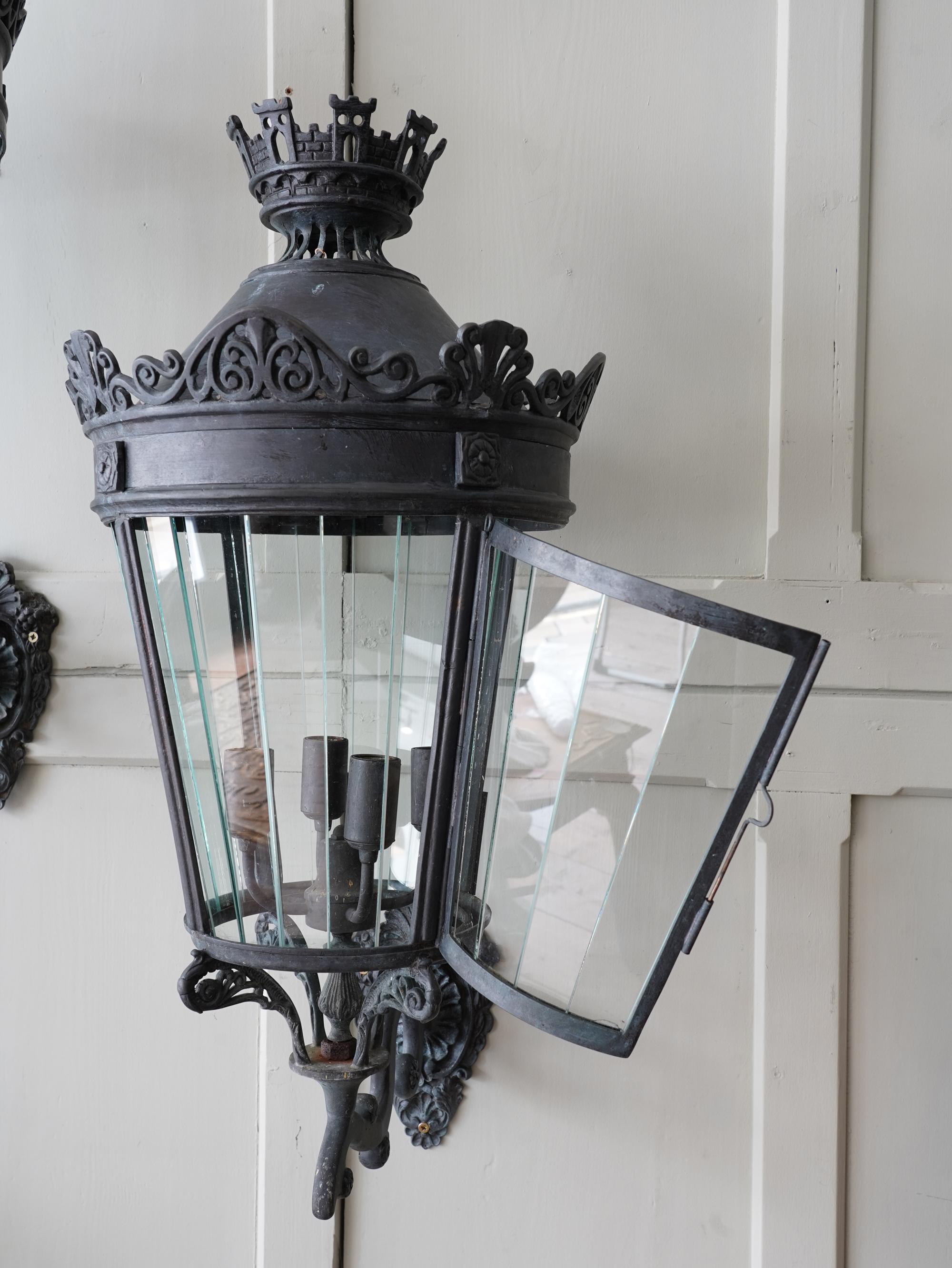 20th Century Wall Mounted Bronze Lanterns 6