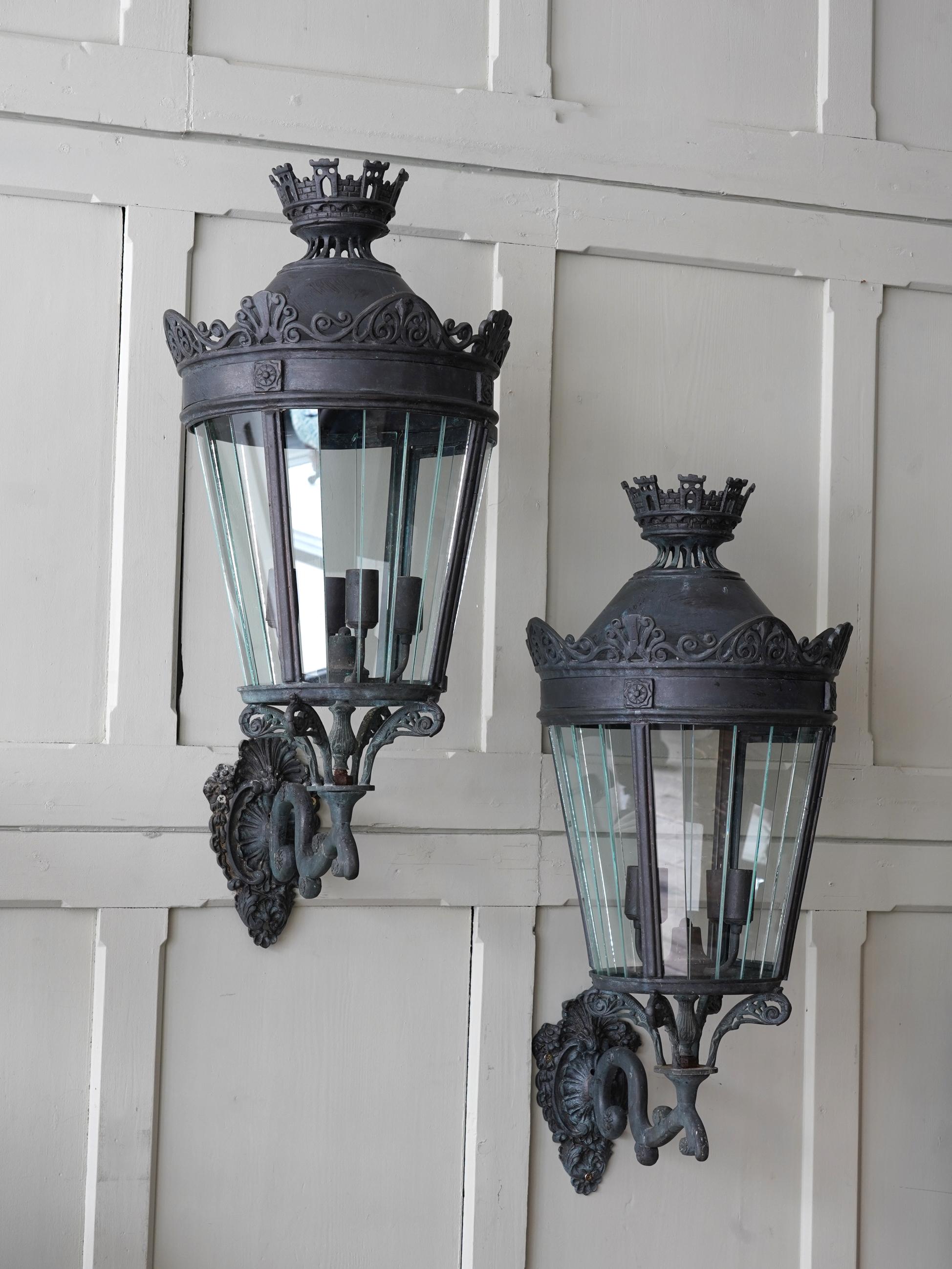 English 20th Century Wall Mounted Bronze Lanterns