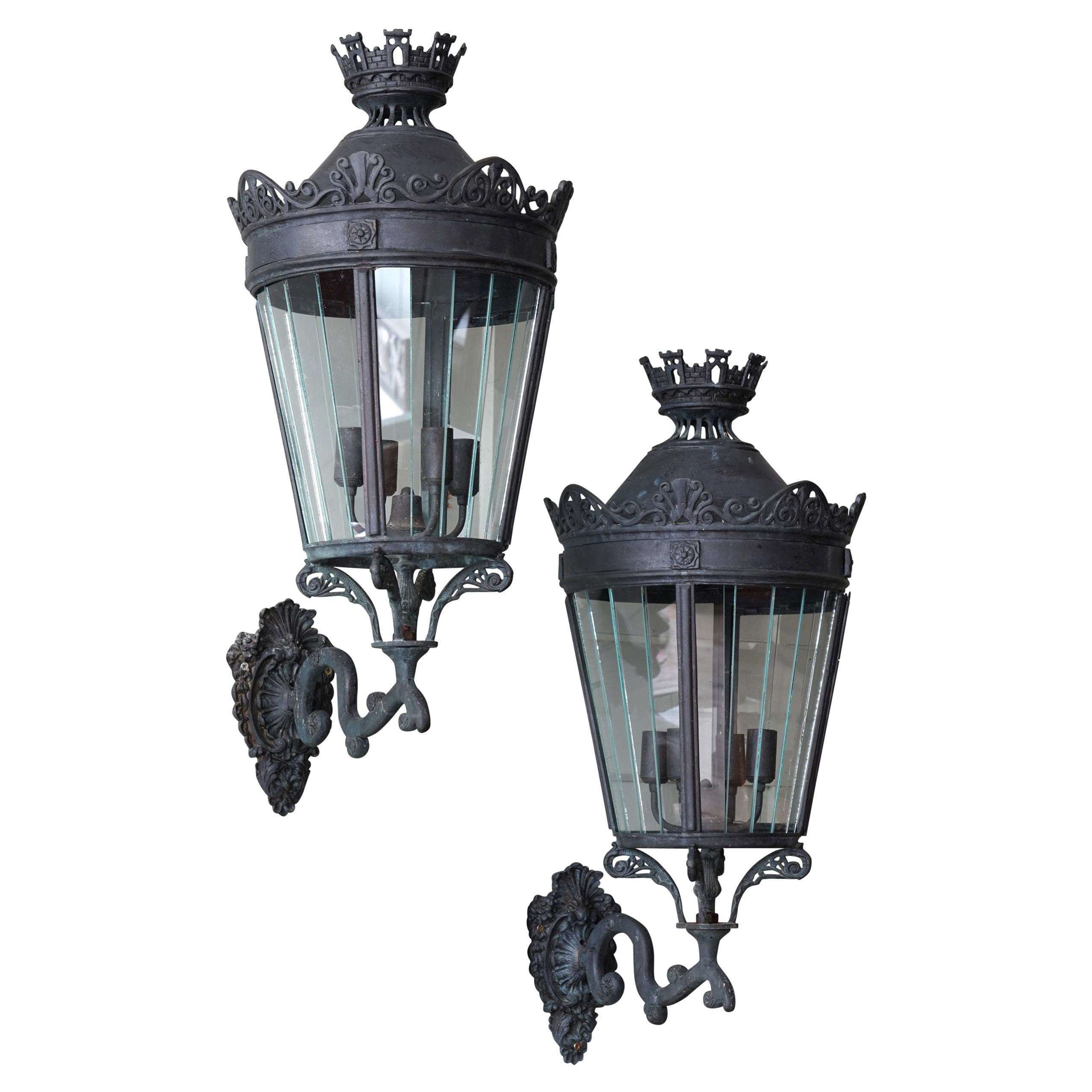 20th Century Wall Mounted Bronze Lanterns