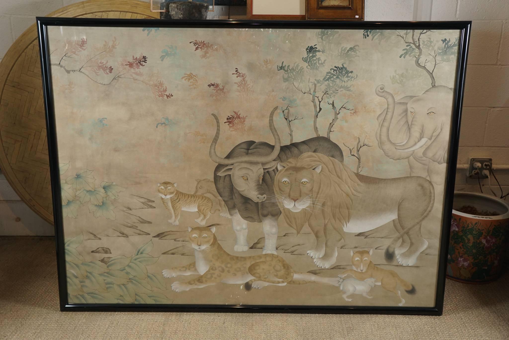 Here is a beautiful 20th century wallpaper panel in the style of The Peaceable Kingdom.