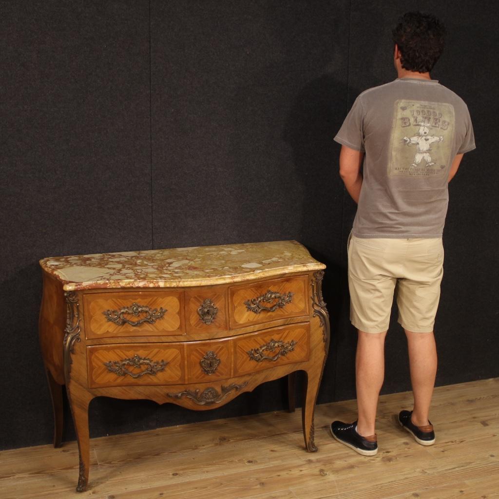 20th Century Walnut and Boxwood Inlaid with Marble-Top French Louis XV Dresser 8