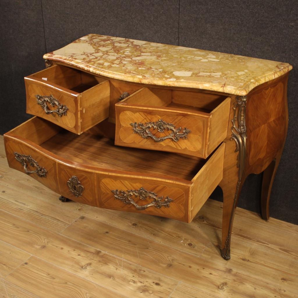 20th Century Walnut and Boxwood Inlaid with Marble-Top French Louis XV Dresser 2