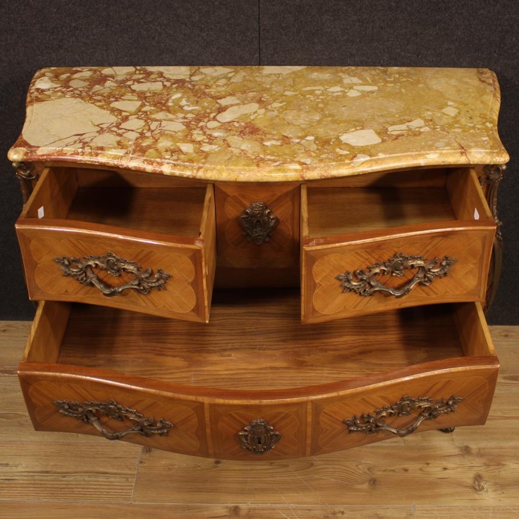 20th Century Walnut and Boxwood Inlaid with Marble-Top French Louis XV Dresser 3