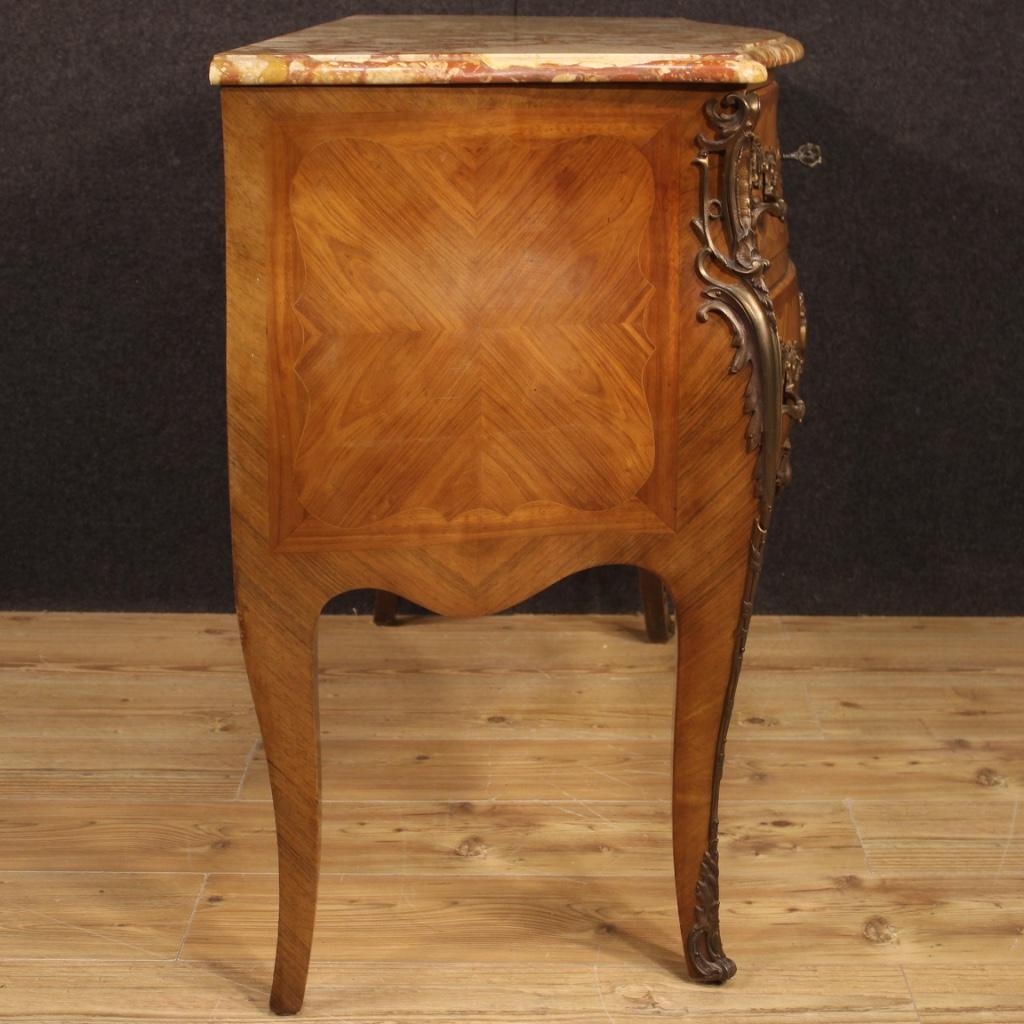 20th Century Walnut and Boxwood Inlaid with Marble-Top French Louis XV Dresser 4