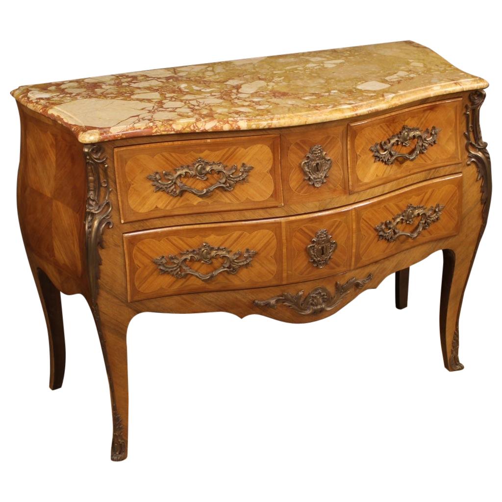20th Century Walnut and Boxwood Inlaid with Marble-Top French Louis XV Dresser