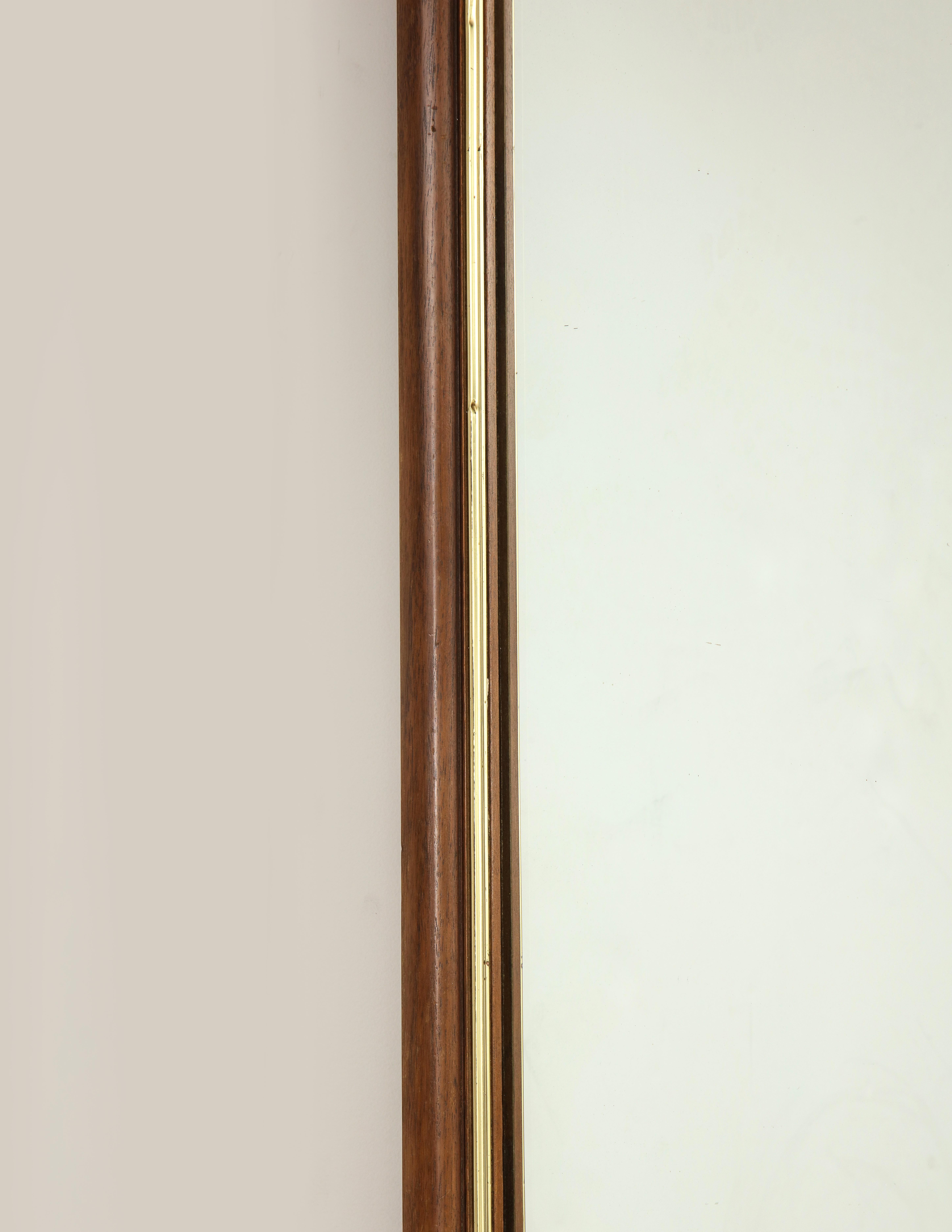 20th Century Walnut and Brass Mirror In Excellent Condition In New York, NY
