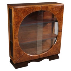 20th Century Walnut and Burl Wood Italian Display Cabinet, 1930s