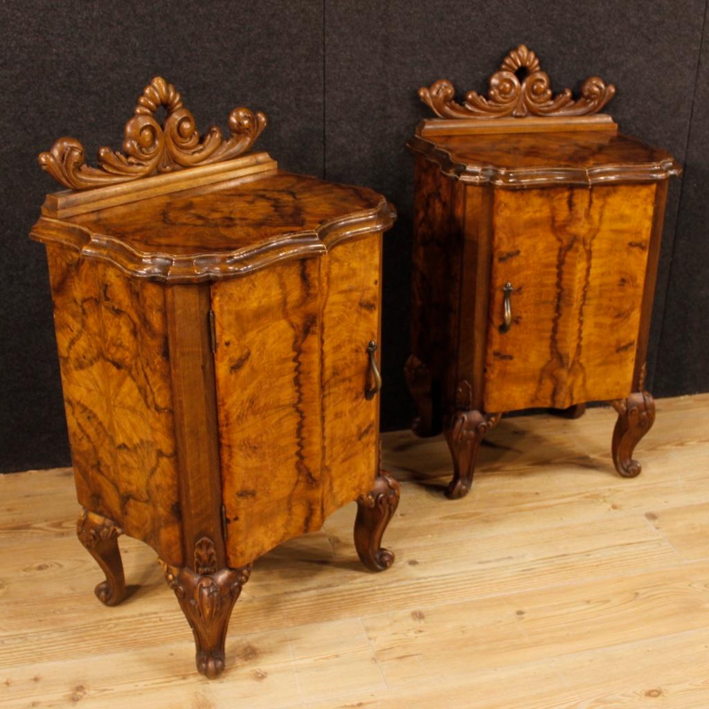 20th Century Walnut and Burl Wood Italian Pair of Bedside Tables, 1960 8