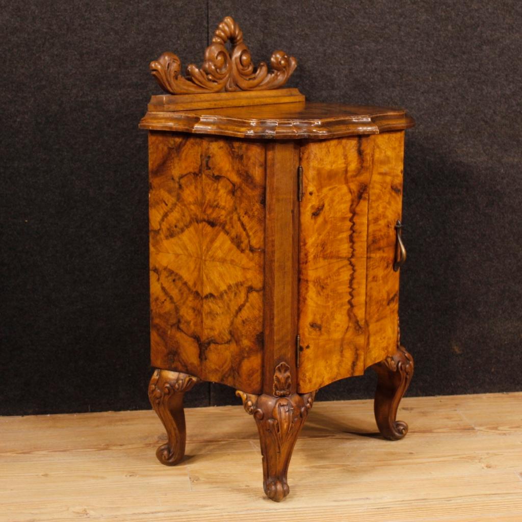 20th Century Walnut and Burl Wood Italian Pair of Bedside Tables, 1960 In Good Condition In Vicoforte, Piedmont