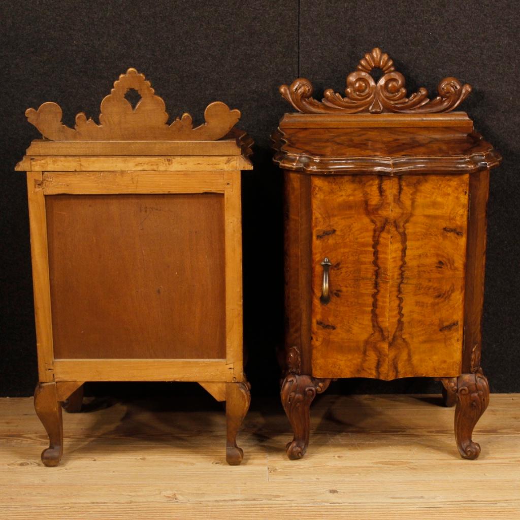 20th Century Walnut and Burl Wood Italian Pair of Bedside Tables, 1960 1