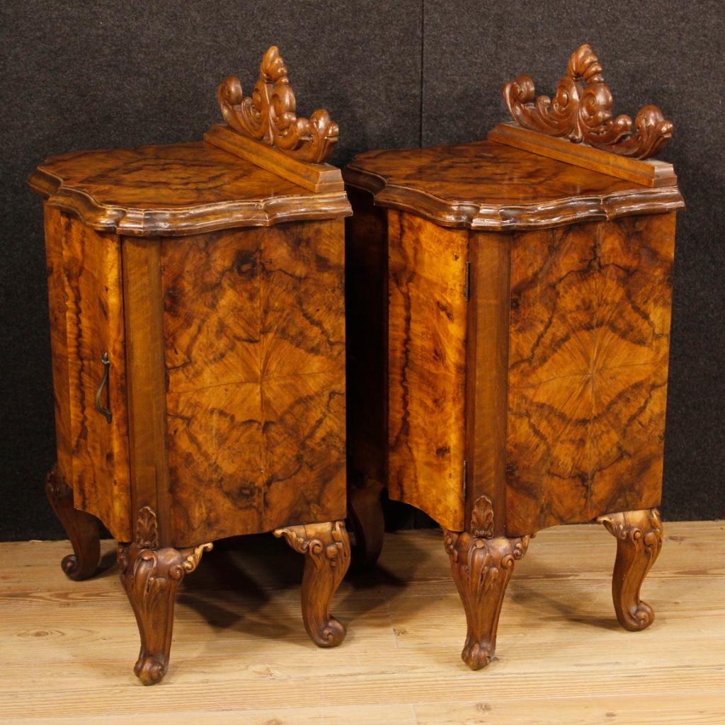 20th Century Walnut and Burl Wood Italian Pair of Bedside Tables, 1960 2