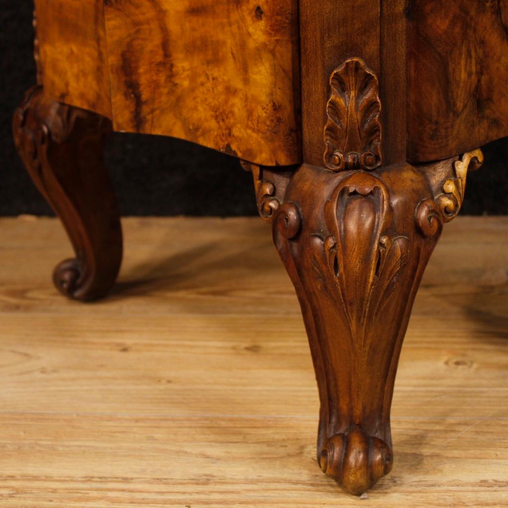 20th Century Walnut and Burl Wood Italian Pair of Bedside Tables, 1960 4