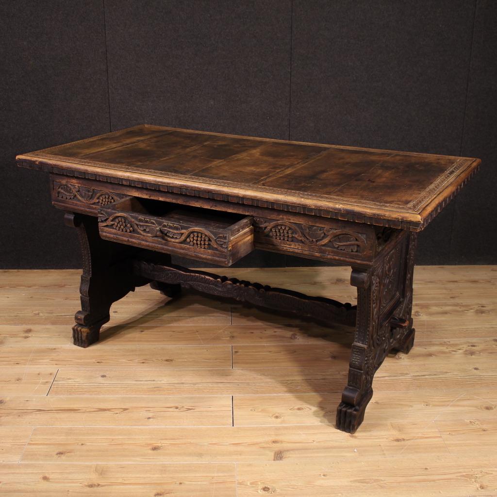 20th Century Walnut and Fruitwood Rustic Style Italian Writing Desk, 1950 in vendita 5