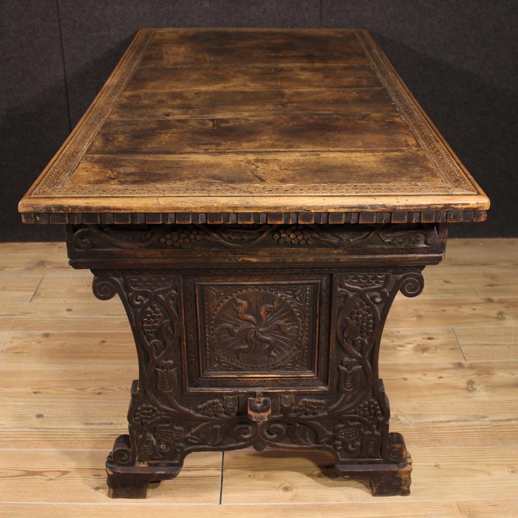 Rustico 20th Century Walnut and Fruitwood Rustic Style Italian Writing Desk, 1950 in vendita