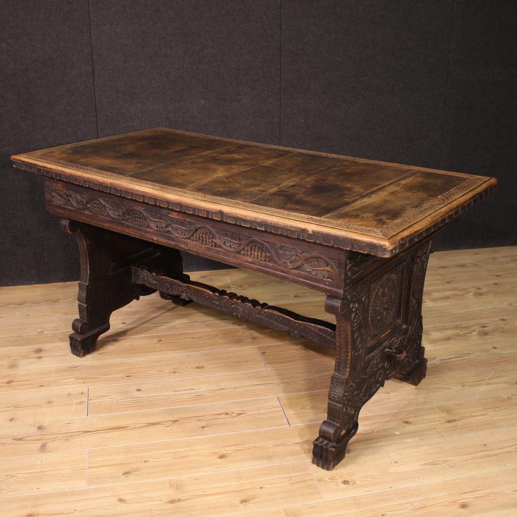Mid-20th Century 20th Century Walnut and Fruitwood Rustic Style Italian Writing Desk, 1950 in vendita