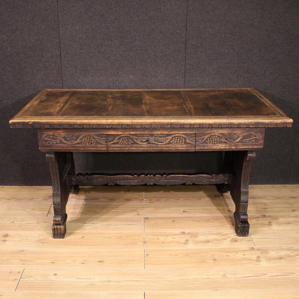 20th Century Walnut and Fruitwood Rustic Style Italian Writing Desk, 1950 in vendita 2