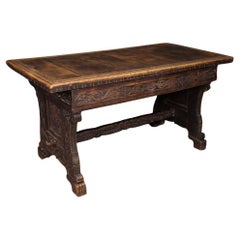 20th Century Walnut and Fruitwood Rustic Style Italian Writing Desk, 1950s