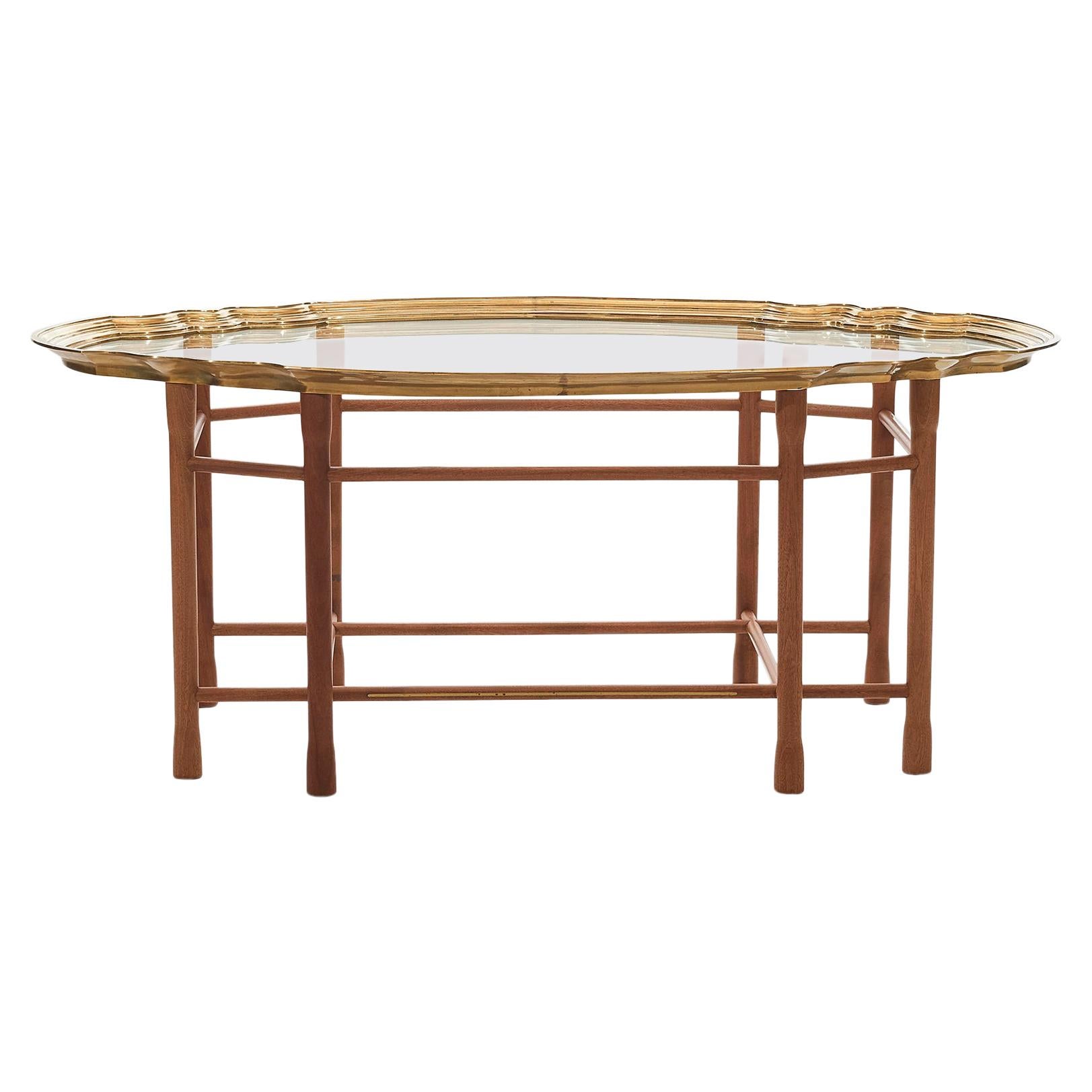 20th Century Walnut and Glass Coffee Table with Beautiful Brass Edge