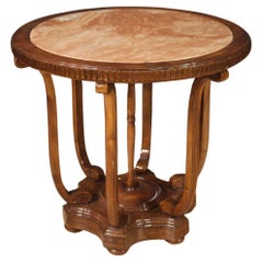 20th Century Walnut and Mahogany with Marble Top Italian Round Side Table, 1970s