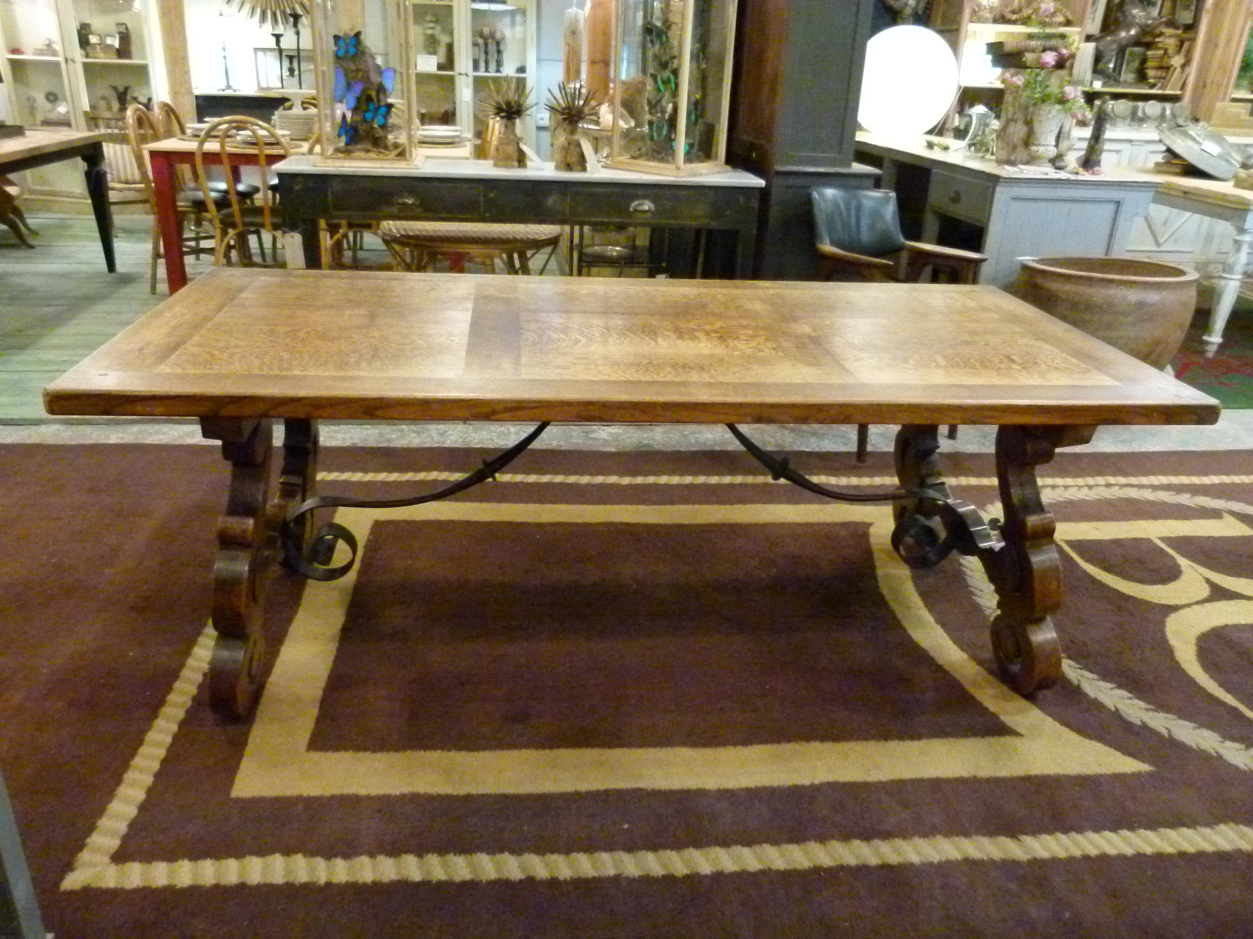 20th Century Walnut and Wrought Iron Table 4